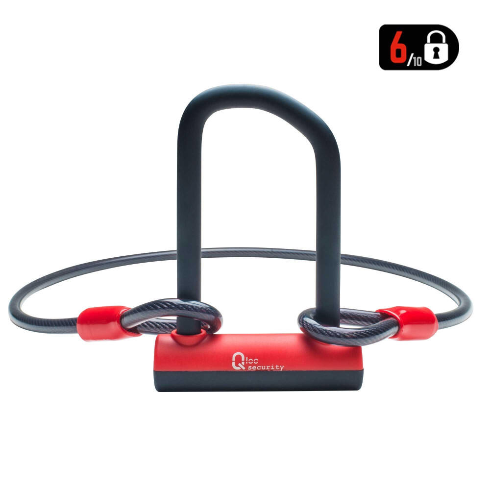 Qloc Security - Antivol U - Ø14 - 75/150mm - Avec Câble Ø12 / 1000mm Et Support - Antivol - Noir|rouge - Taille Unique - Decathlon