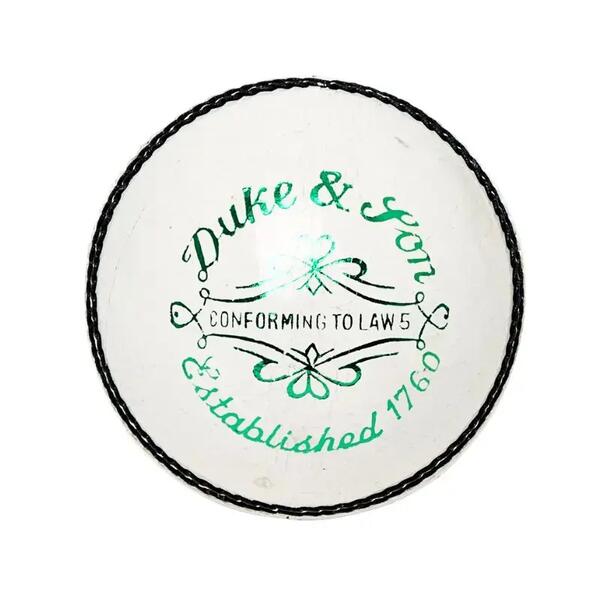 White leather cricket ball with a stitched seam