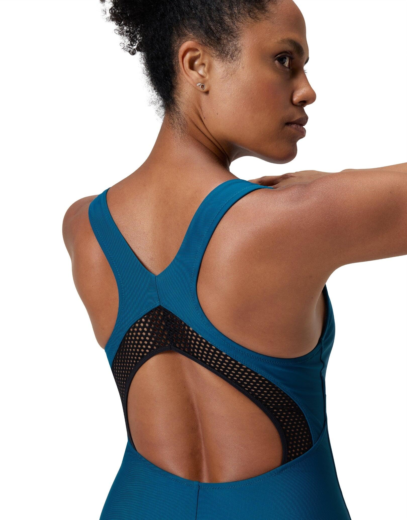 Speedo Solid Scoop Mesh Swimsuit - Green 2/6