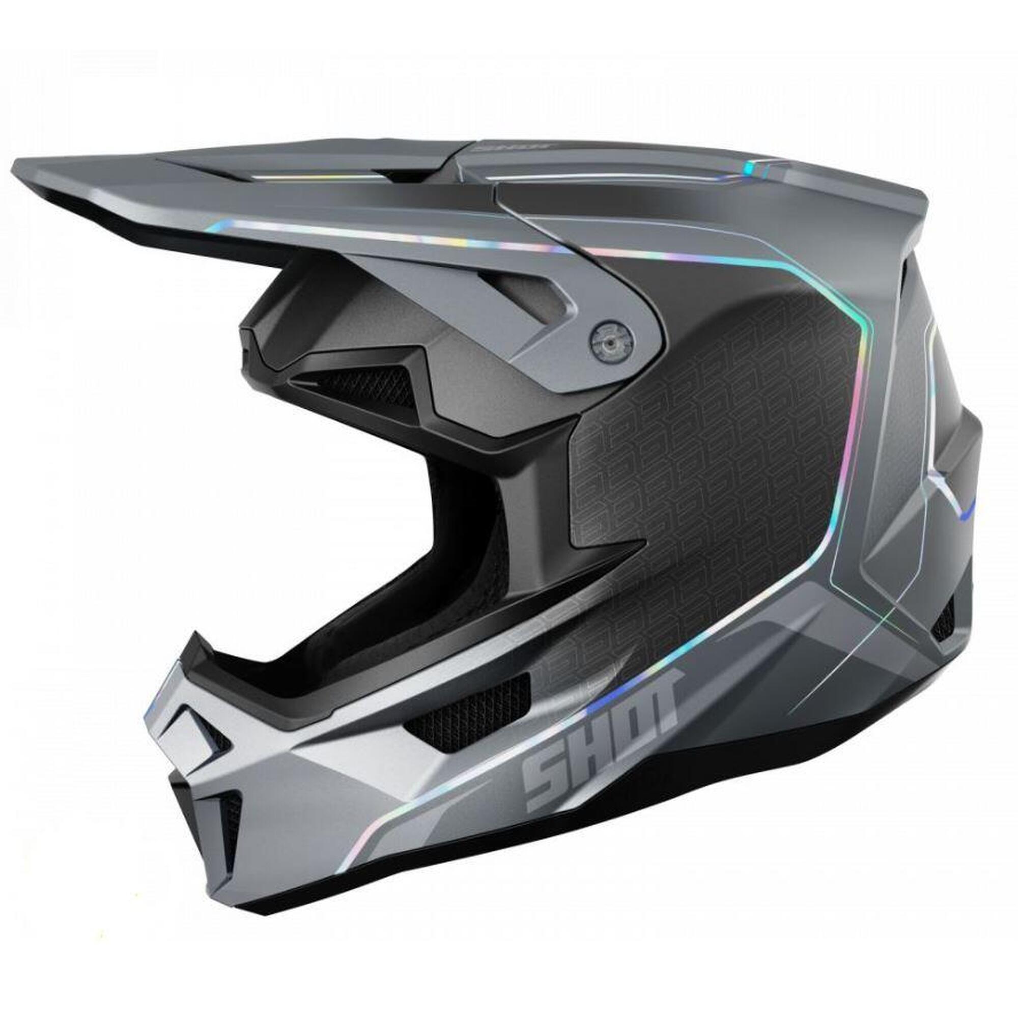Shot Race Gear - Casque Intégral Vtt/bmx Shot Lite Challenger Holographic Adulte - Casque - Gris|multicolore|noir - Decathlon