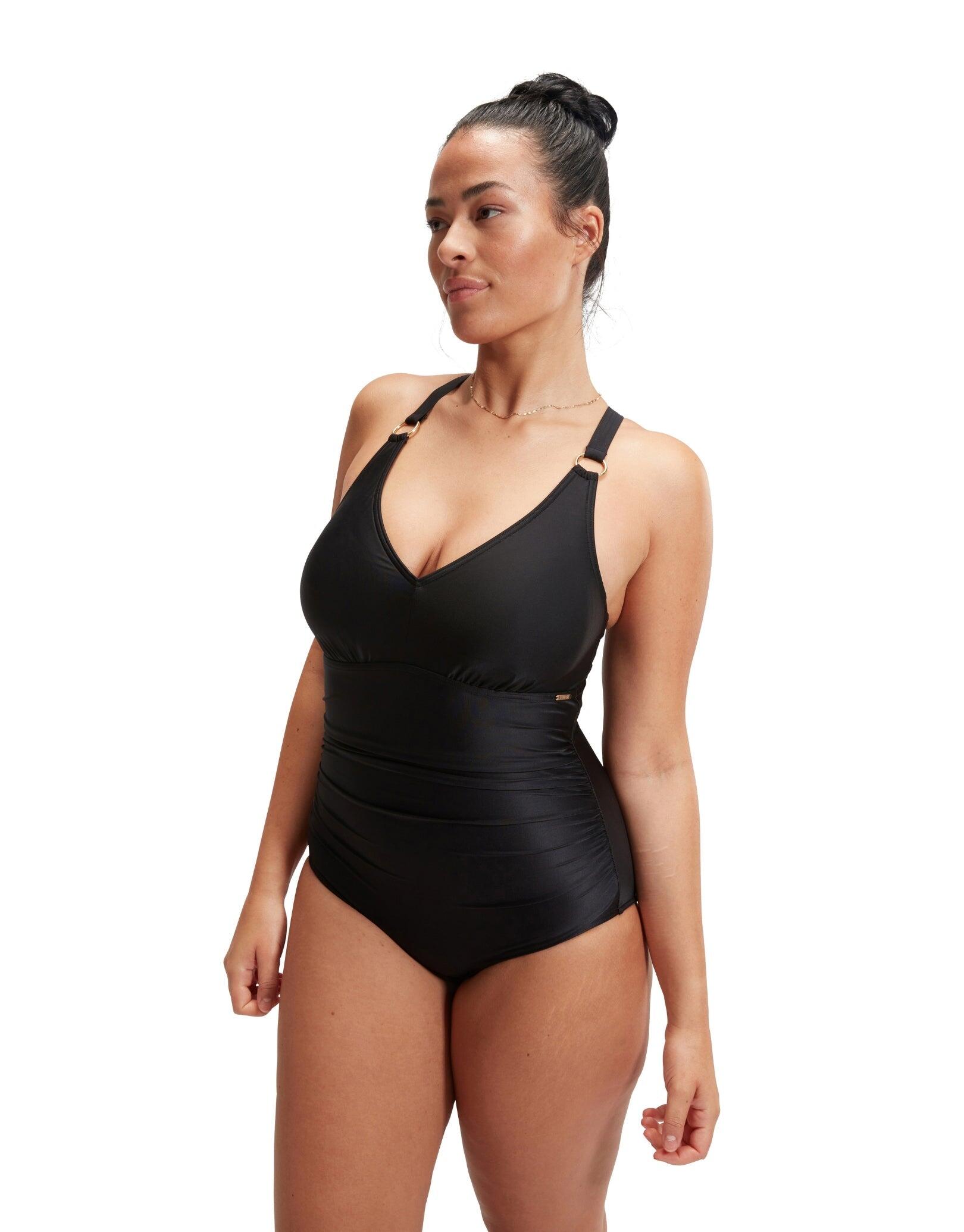 SPEEDO Speedo Shaping V Neck Swimsuit - Black