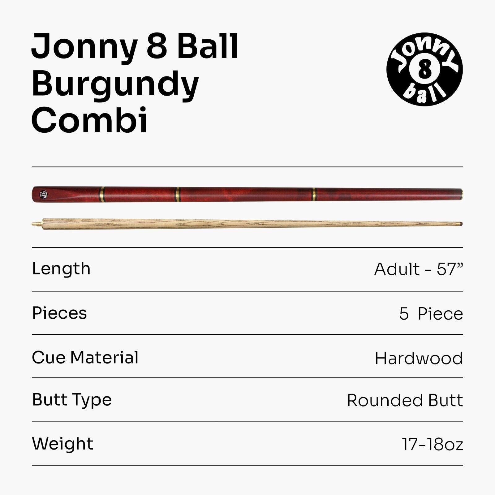 Jonny 8 Ball BURGUNDY COMBI Adjustable 5 Piece Ash Pool Snooker Cue - 9mm Tip 7/7