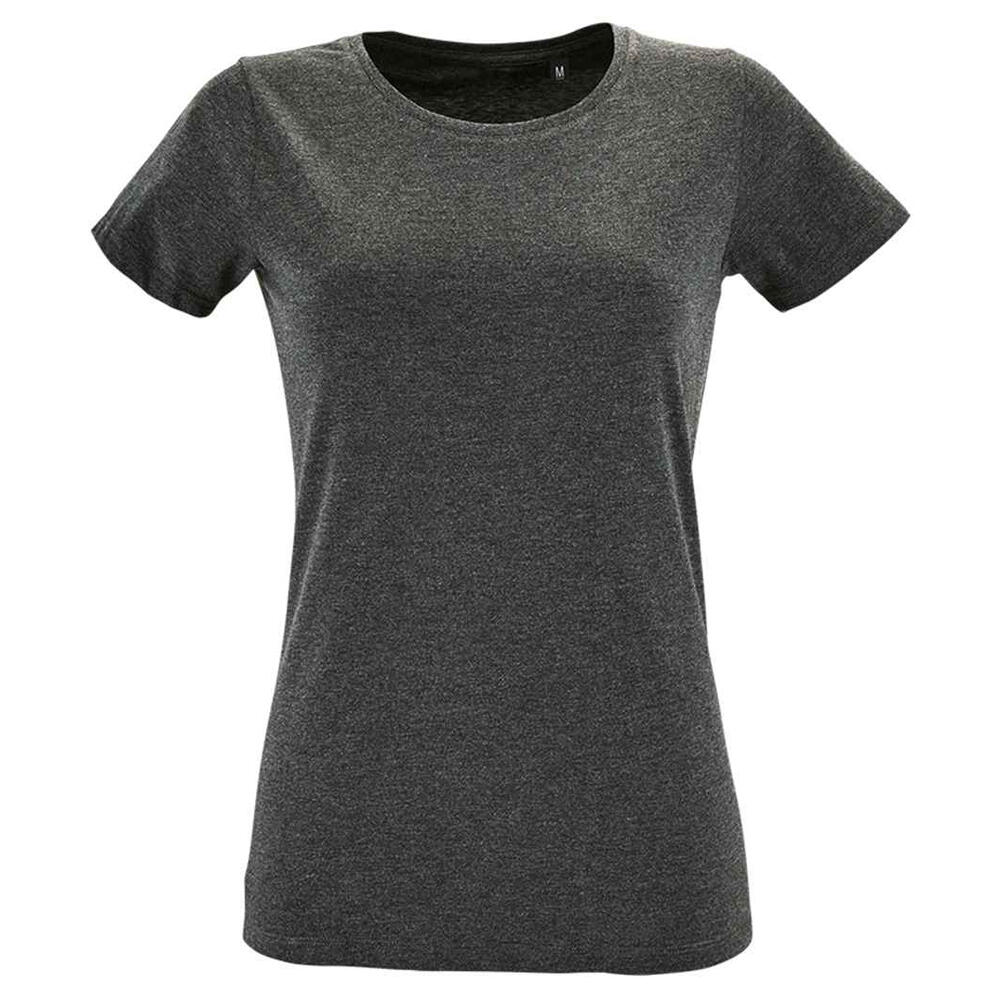 Womens/Ladies Regent Polycotton Round Neck Fitted TShirt (Charcoal Melange)