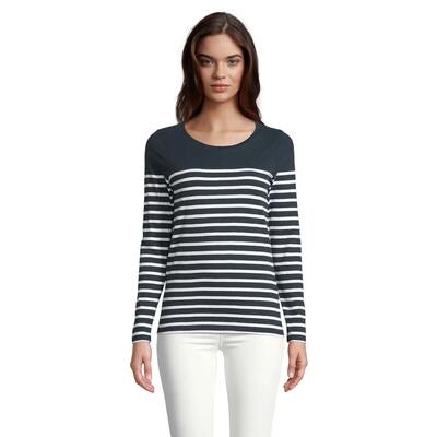 Dames matelot gestreept tshirt met lange mouwen (wit)