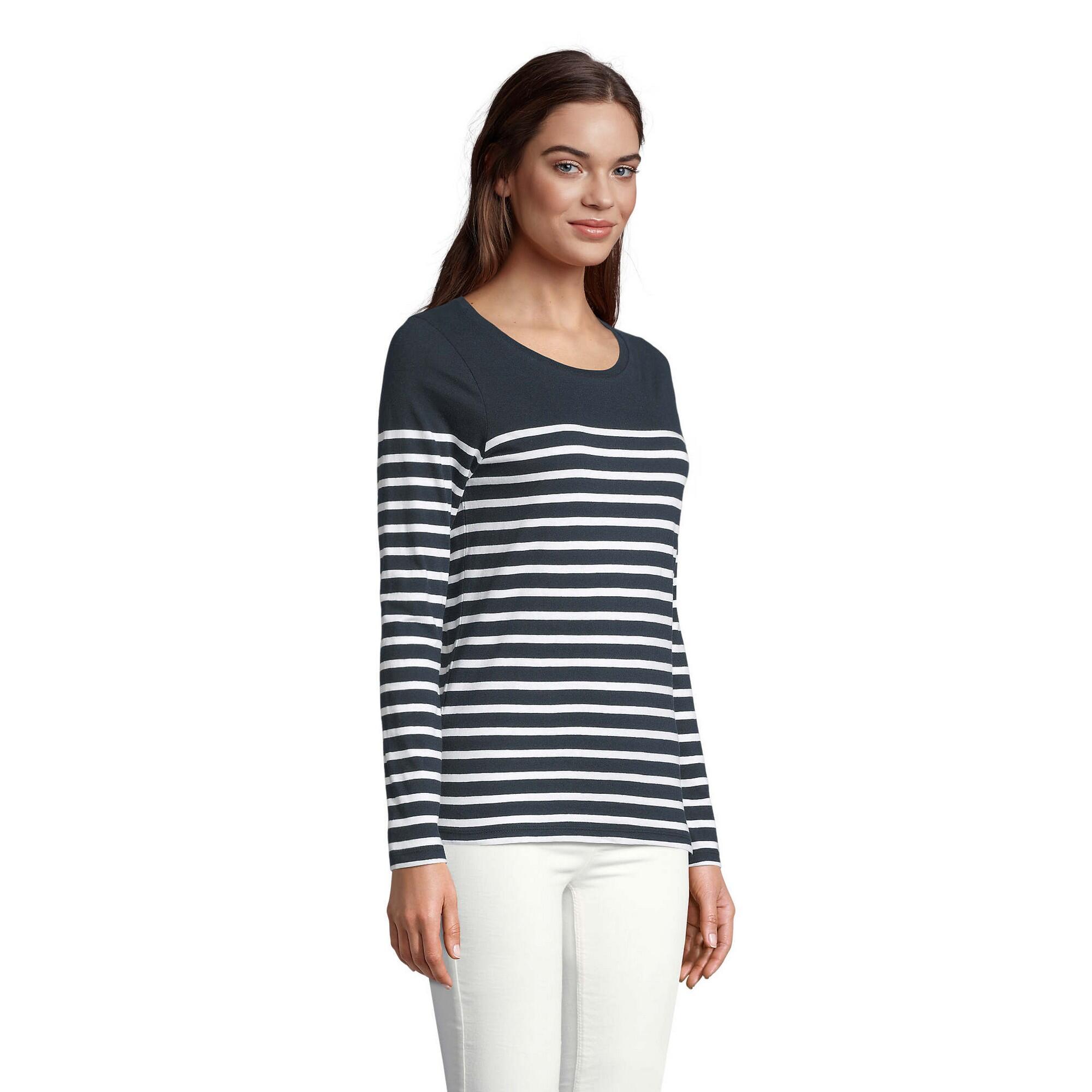 Camiseta Matelot de Rayas de Manga Larga para Mujer Marino French 3/4