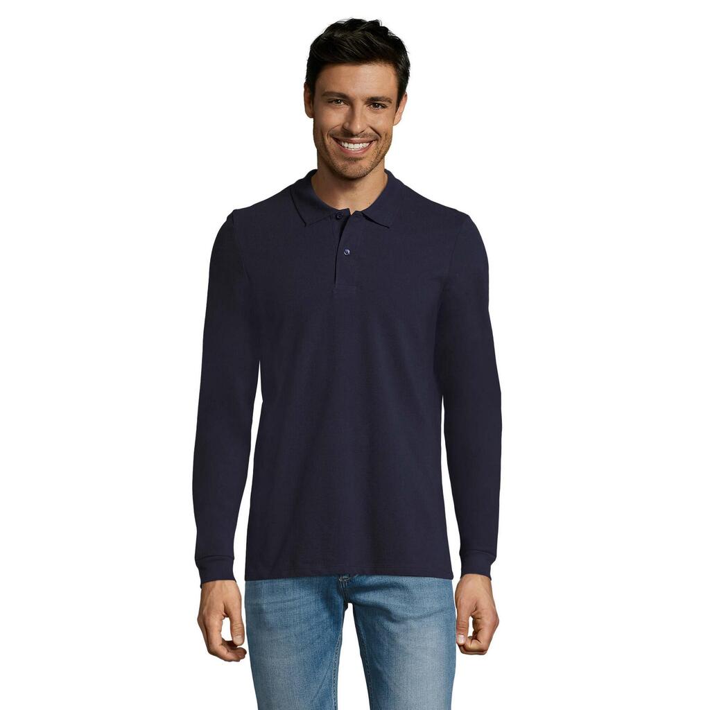 Mens Perfect Plain Pique LongSleeved Polo Shirt (French Navy)