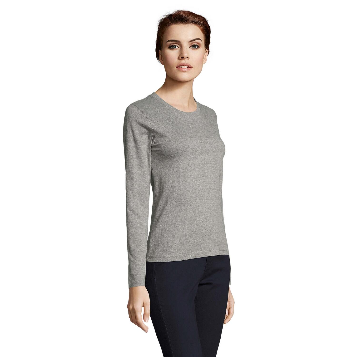 Camiseta Imperial de Mezcla de Manga Larga para Mujer Gris 3/4