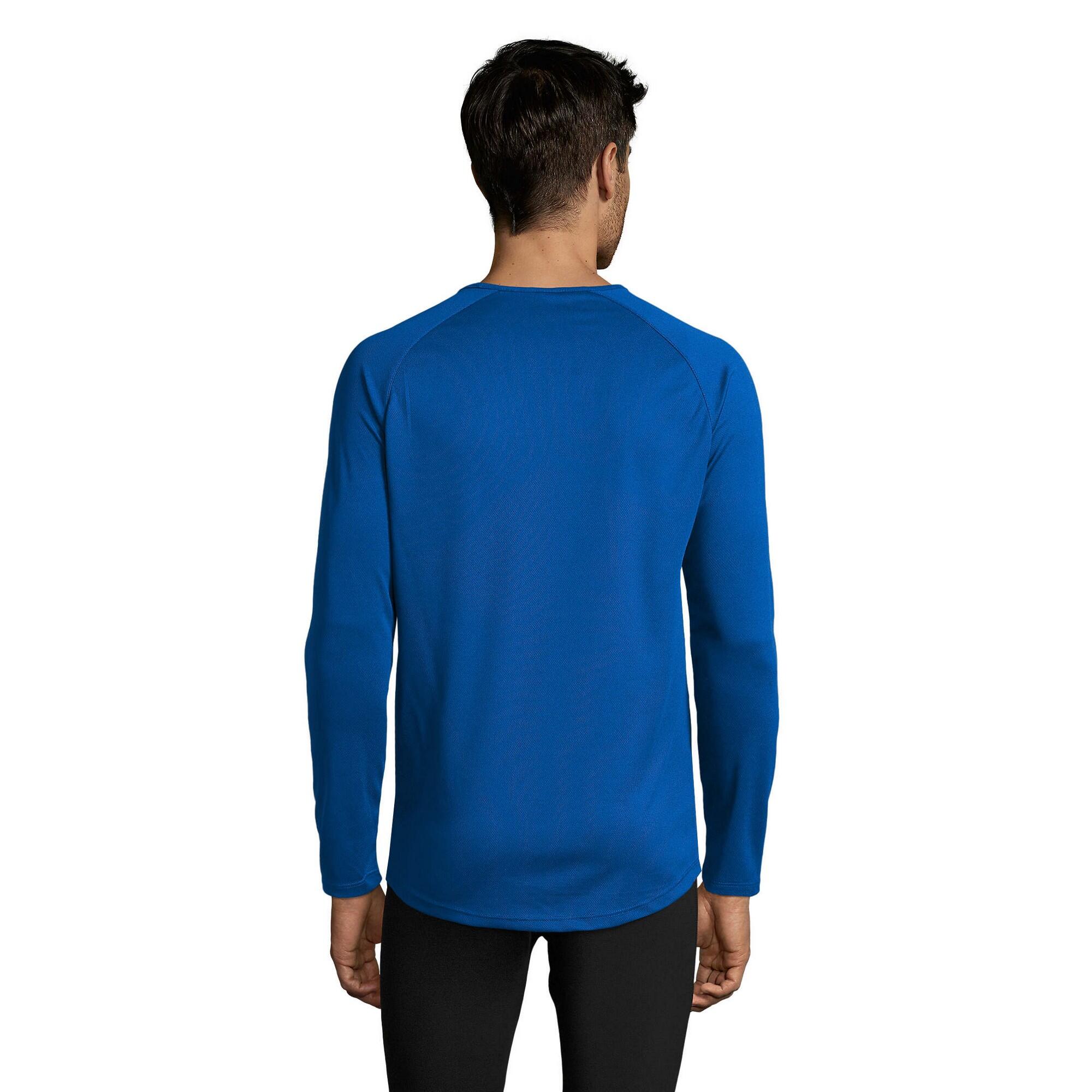 Heren Sport Tshirt met lange mouwen (Koningsblauw) 2/3