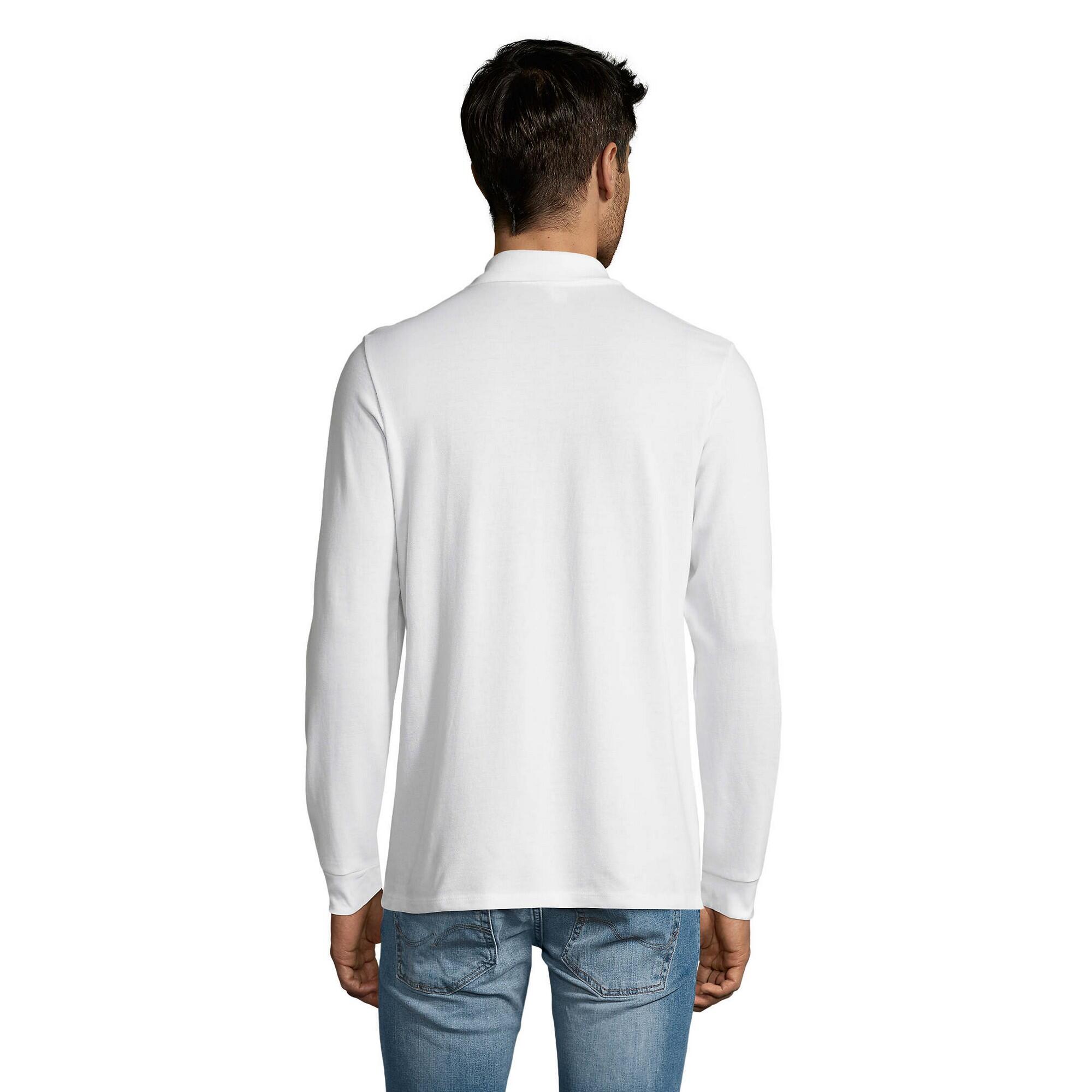 Polo Perfect Plain Pique de manga comprida para homem (Branco) 2/3