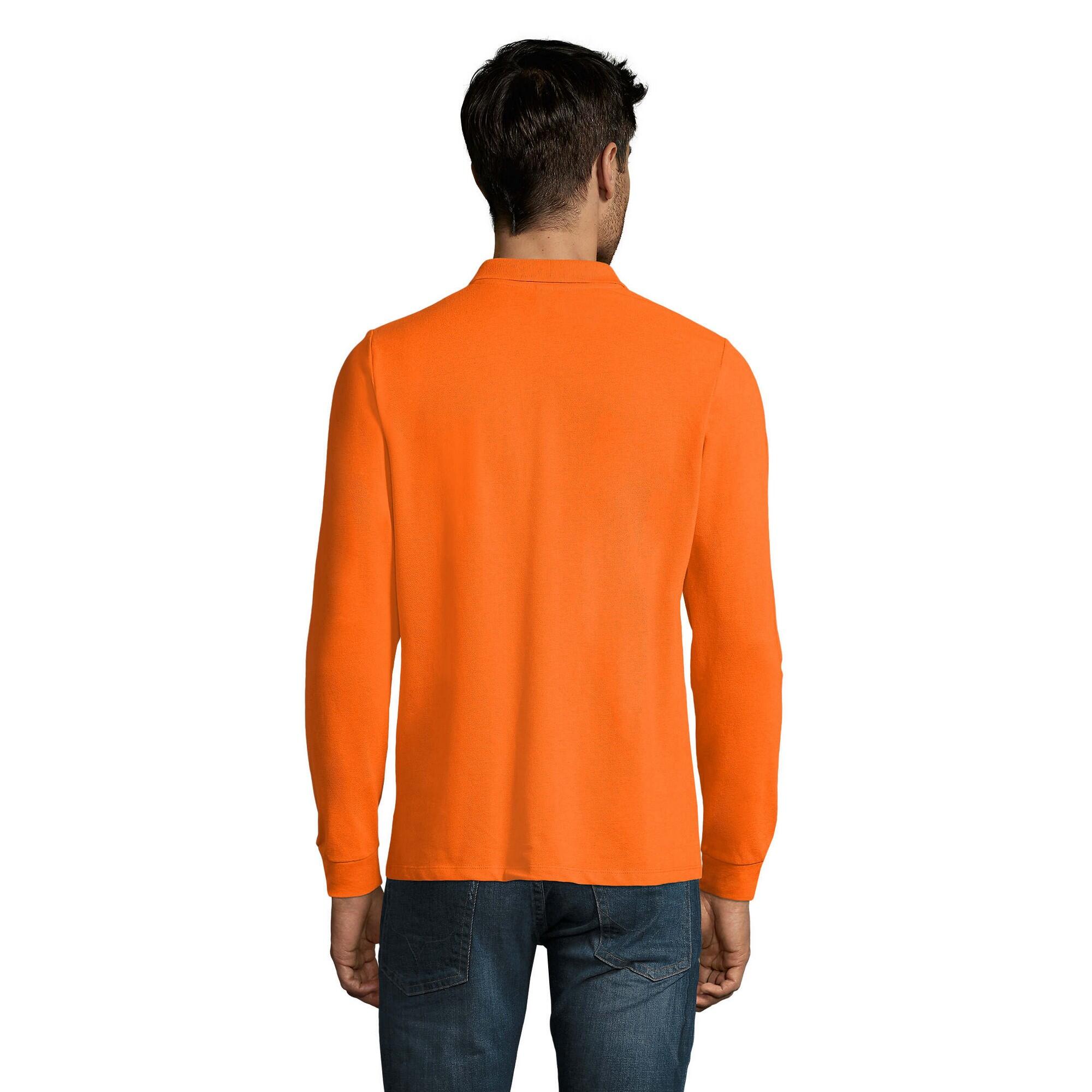 Heren Perfect Effen Piqué Poloshirt met Lange Mouwen (Oranje) 2/3