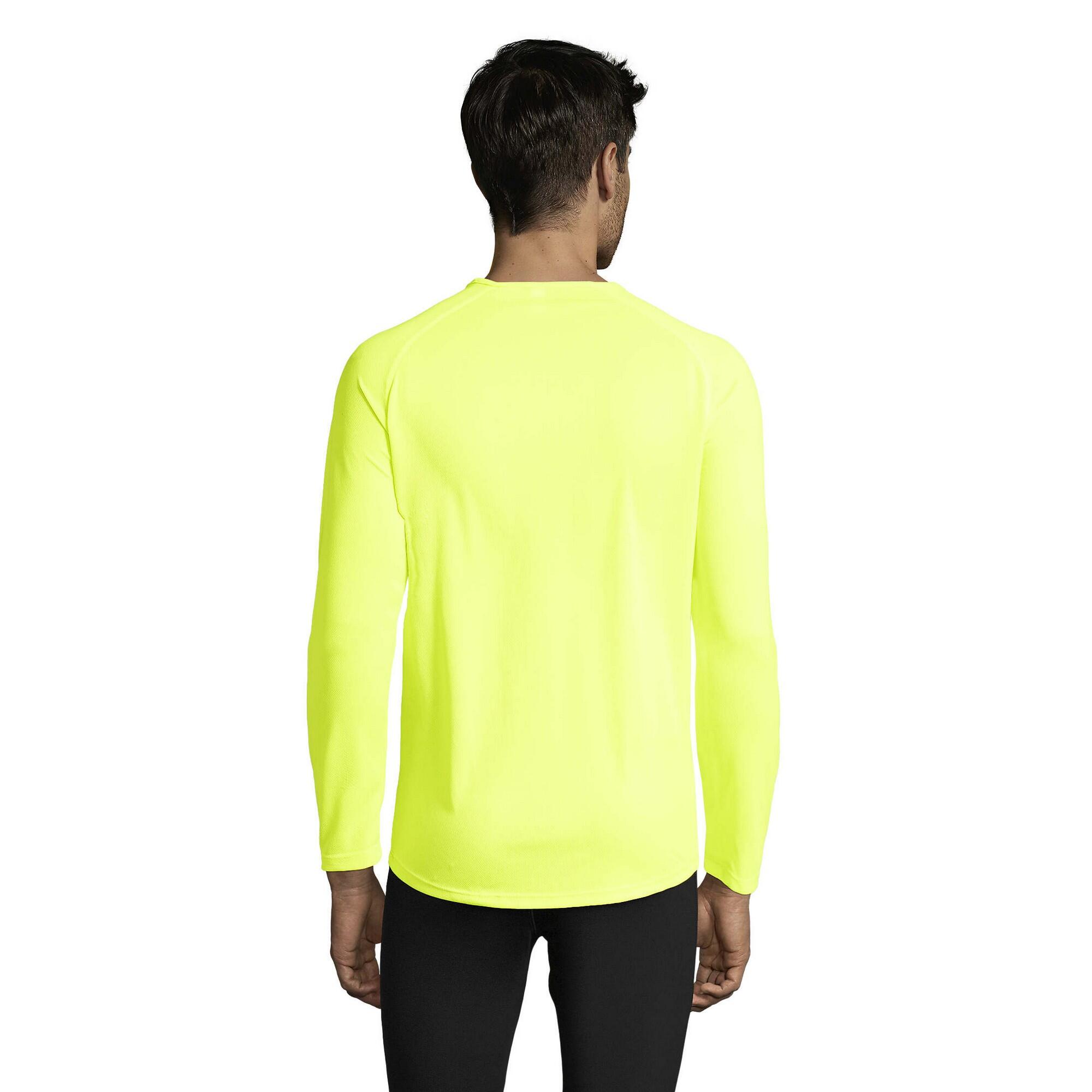 Heren Sport Tshirt met lange mouwen (Neon geel) 2/3