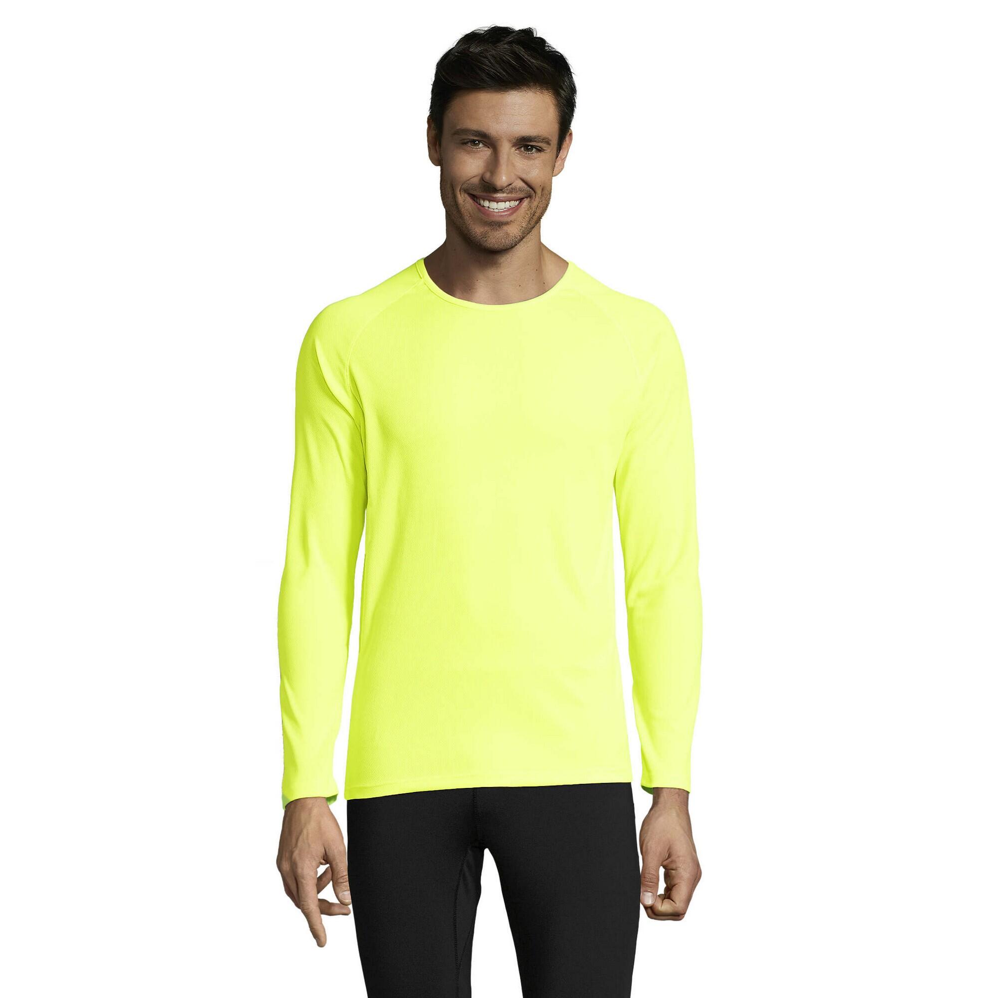 T-Shirt desportiva de manga comprida para homem Amarelo Neon