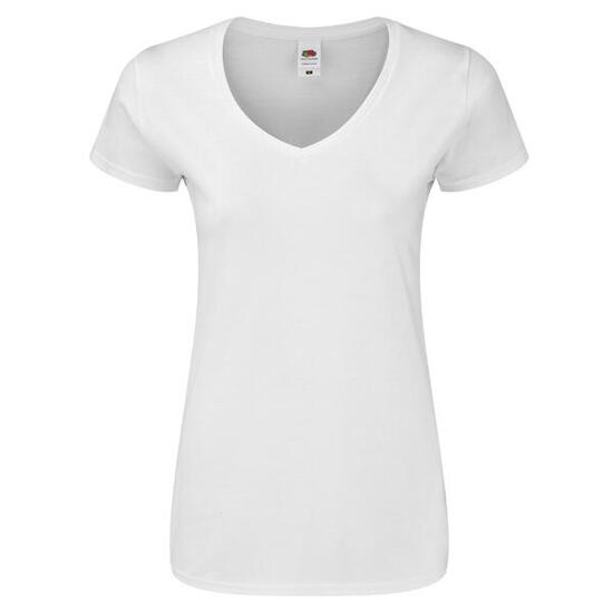 Maglietta Scollo A V Donna Fruit Of The Loom Iconic 140 Bianco