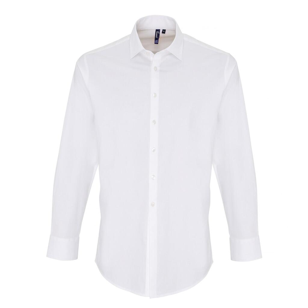 Mens Stretch Fit Poplin Long Sleeve Shirt (White)