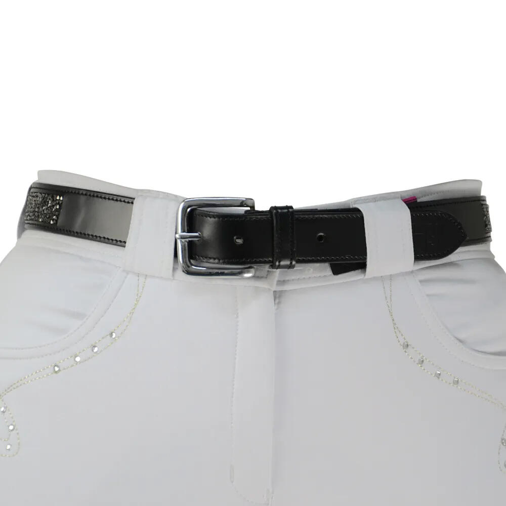 HY Equestrian Encrusted Rock Leather Belt (Black/Silver)