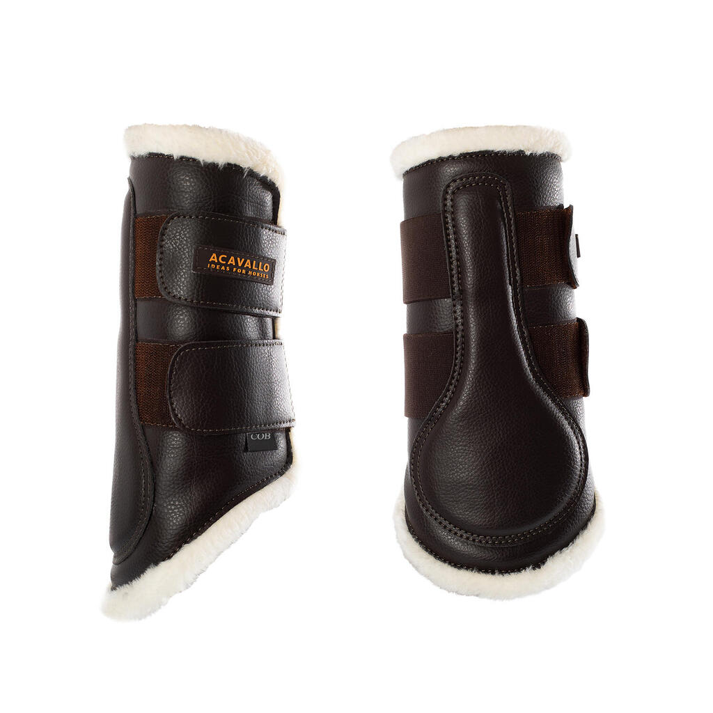 Front synthetic sheepskin brushing boots with hook-and-loop fastening
