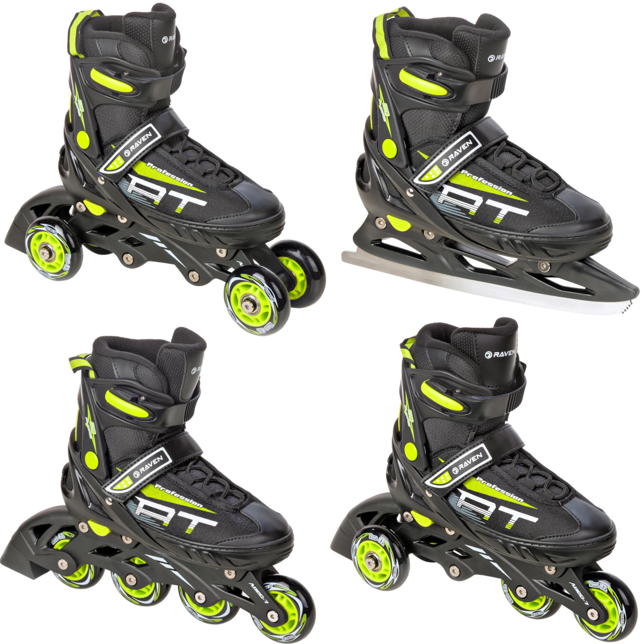 RAVEN Rollschuhe 4-in-1 Profession Schwarz/Limette