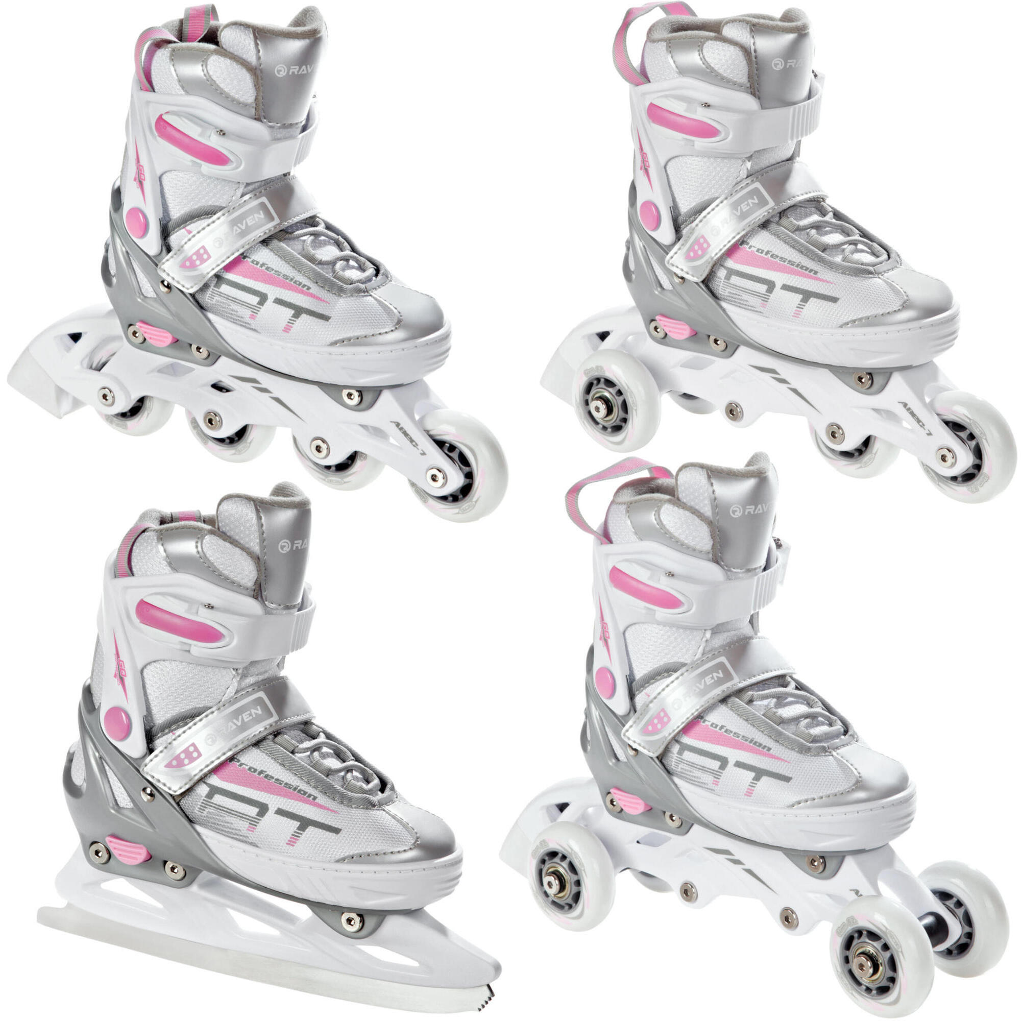 Raven - Patins À Roulettes Patins Ajustables 4in1 Raven Profession - Rollers En Ligne - Blanc|rose - Decathlon