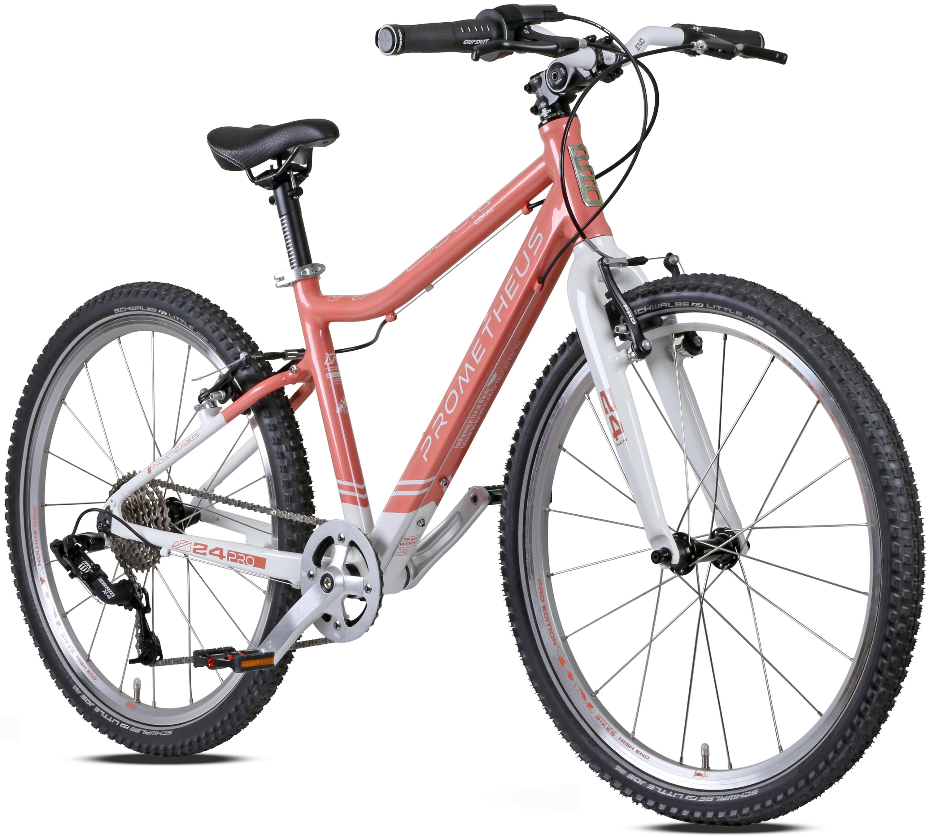 PROMETHEUS BICYCLES Kinderfahrrad 24 Zoll ab 7 Jahre Superleicht 8 Gang SRAM X4 Fahrrad Coral Weiß
