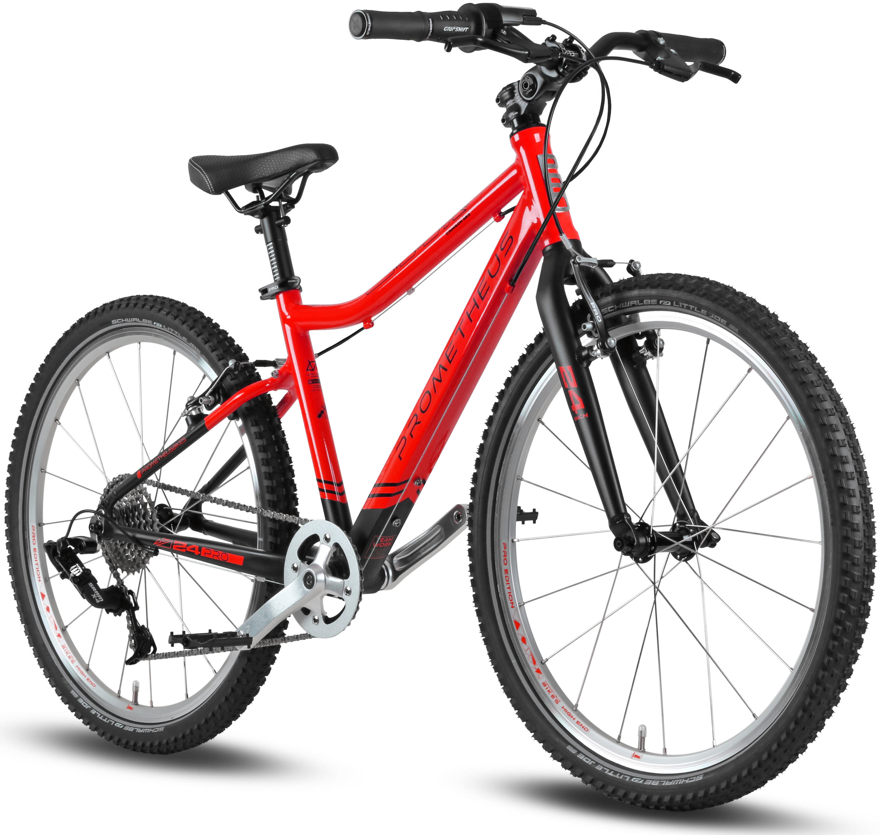 PROMETHEUS BICYCLES Kinderfahrrad 24 Zoll ab 7 Jahre Superleicht 8 Gang SRAM X4 Fahrrad Rot Schwarz