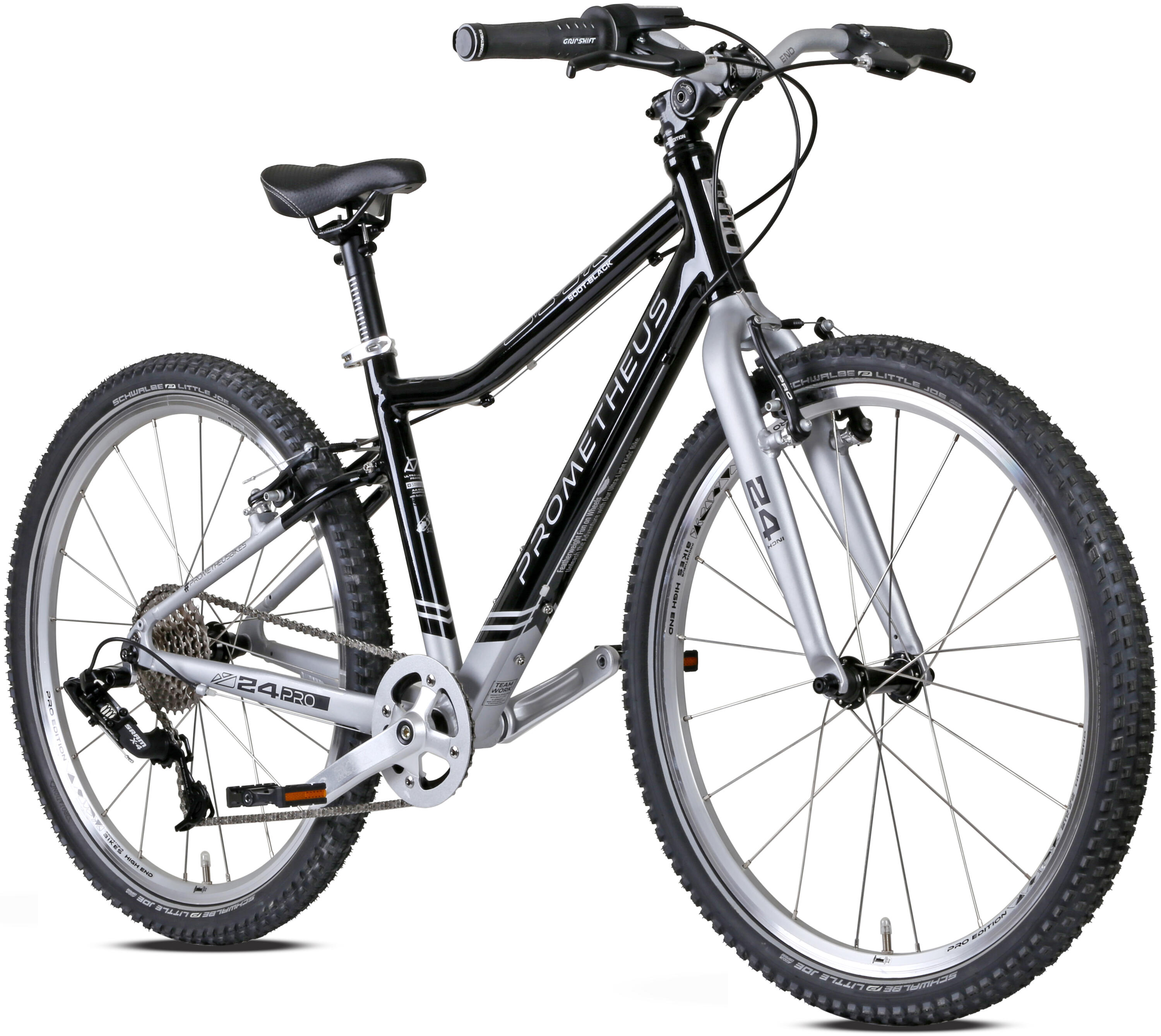 PROMETHEUS BICYCLES Kinderfahrrad 24 Zoll ab 7 Jahre Superleicht 8 Gang SRAM Fahrrad Schwarz Silber