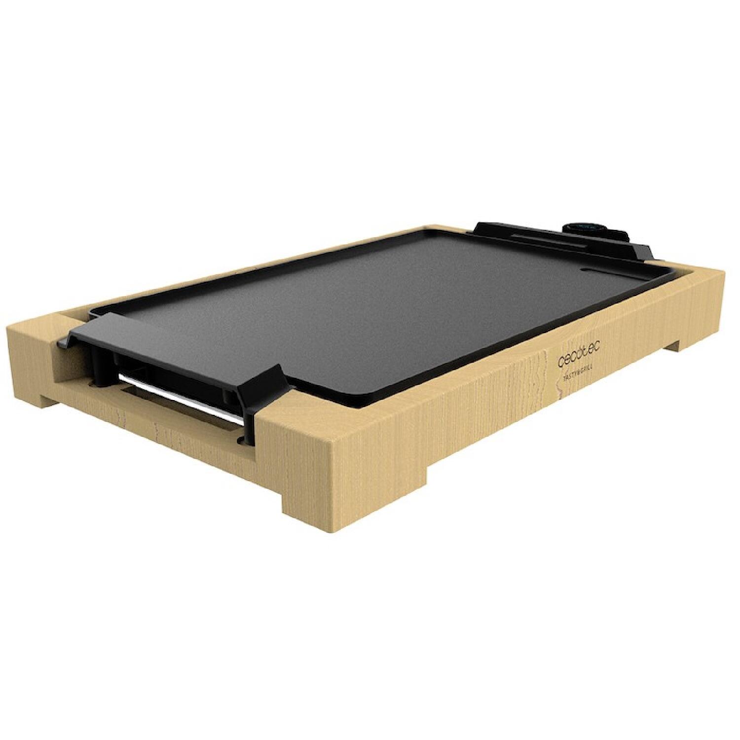 Cecotec grelhador de mesa elétrico de 2000 w, com estrutura de bambu, termostato
