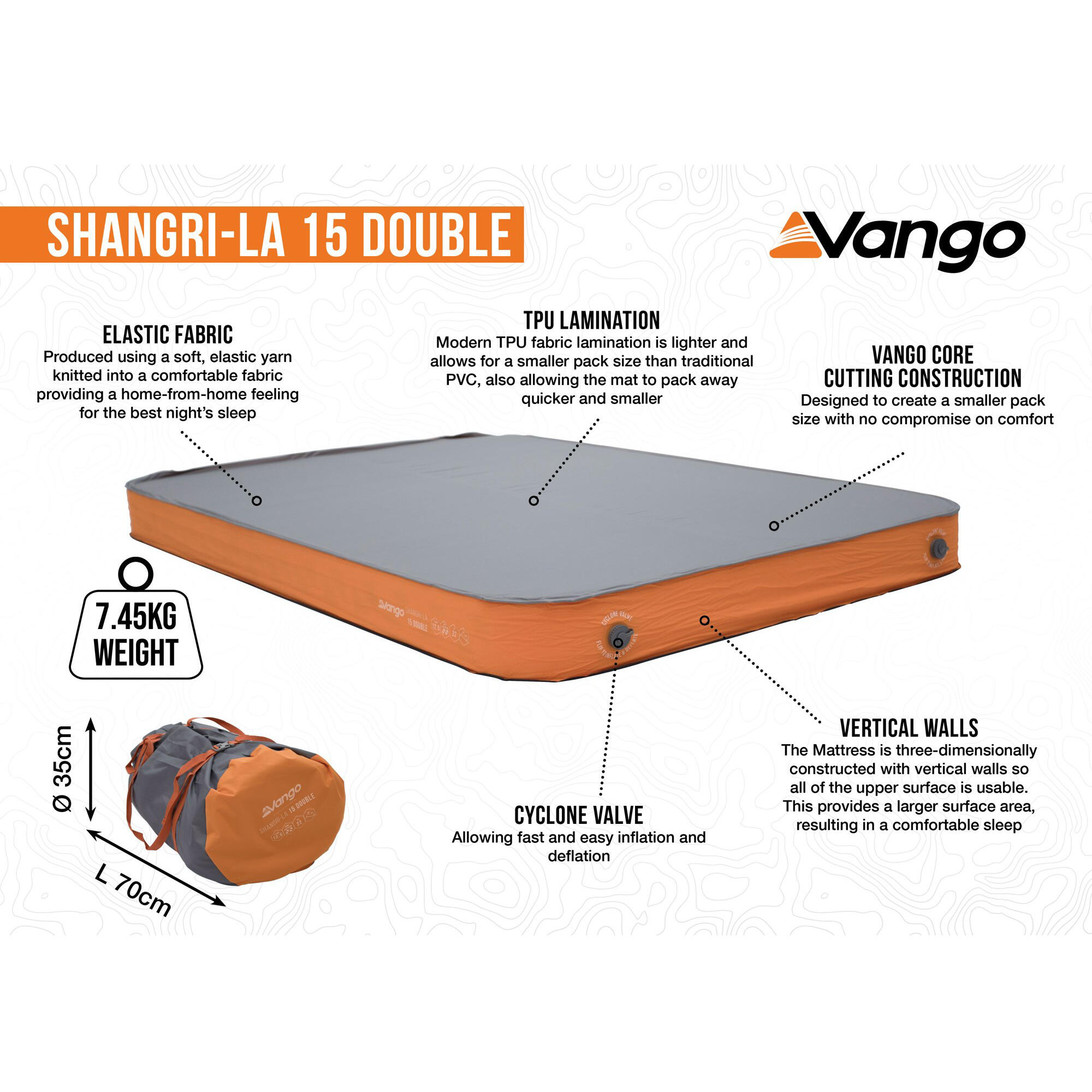Vango Shangri-La II 15 Double Sleeping Mat, Cloud Grey / Orange 7/7