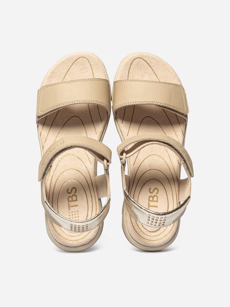 Sandales plates femme JAZSUNY beige champagne 3/4
