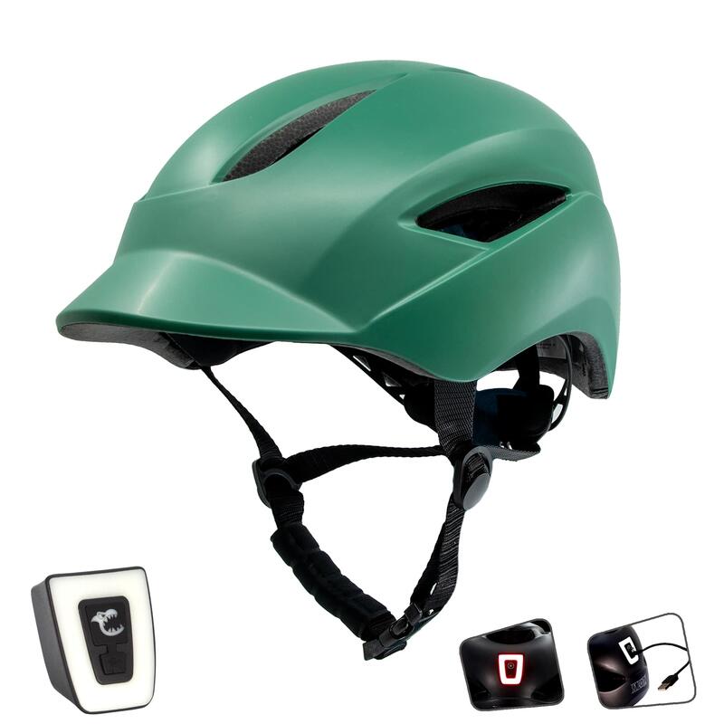 Capacete urbano| Luz recarregável USB| Verde Mate (L) |EN1078 Certificado