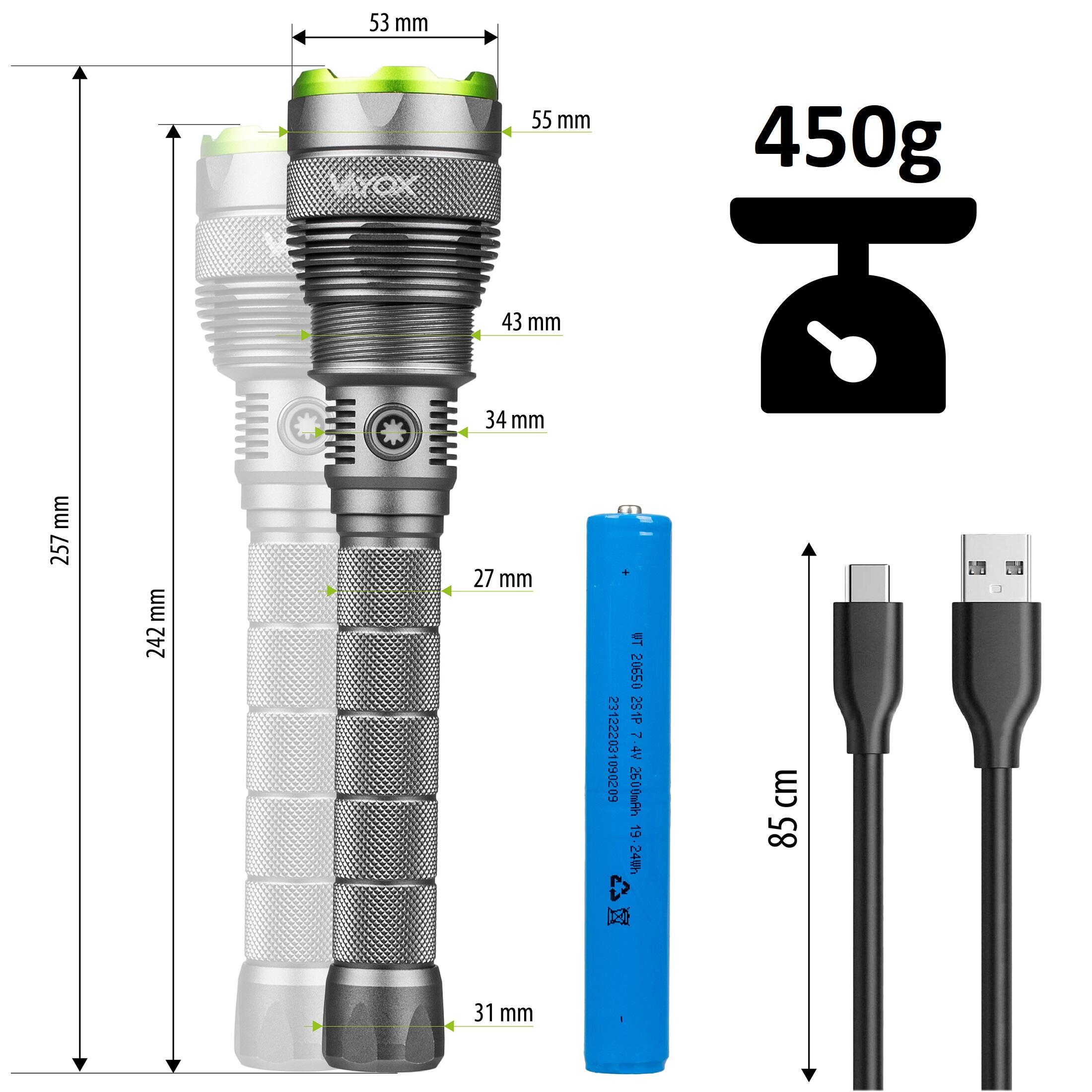 Lanterna recarregável Vayox VA0254, USB-C, ZOOM, powerbank, 10000lm 5/7