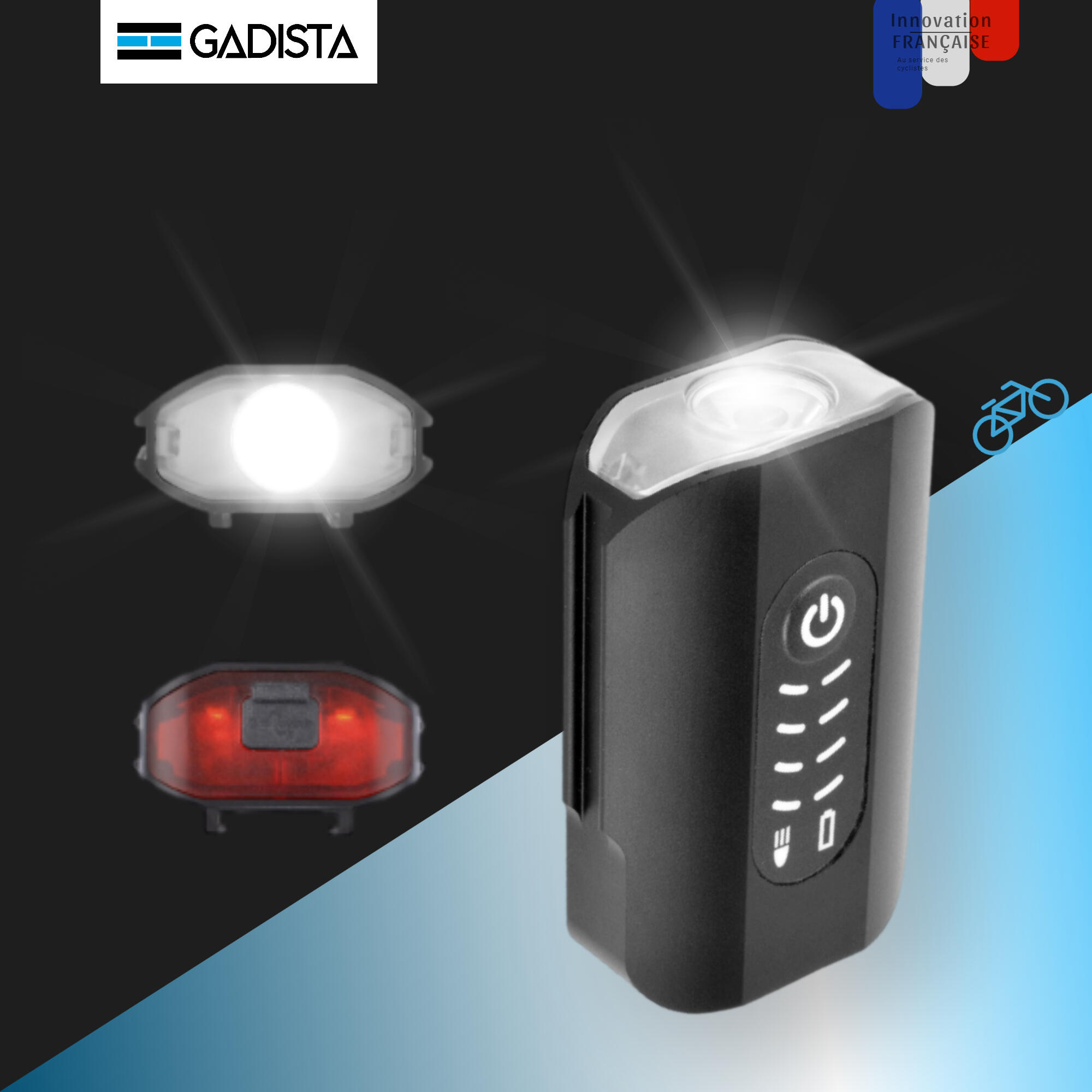 Set luci anteriore e posteriore bici, ricaricabili in alluminio con indicatore 5/7