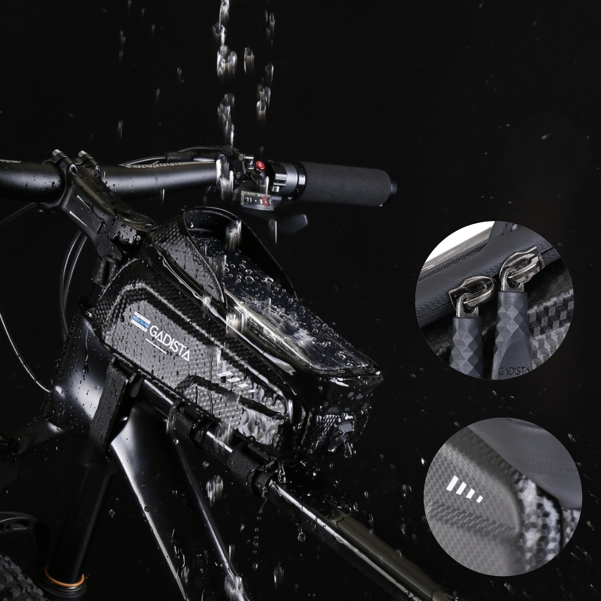BOLSA DE BICICLETA IMPERMEABLE CON SOPORTE PARA MÓVIL - NEGRO 5/7