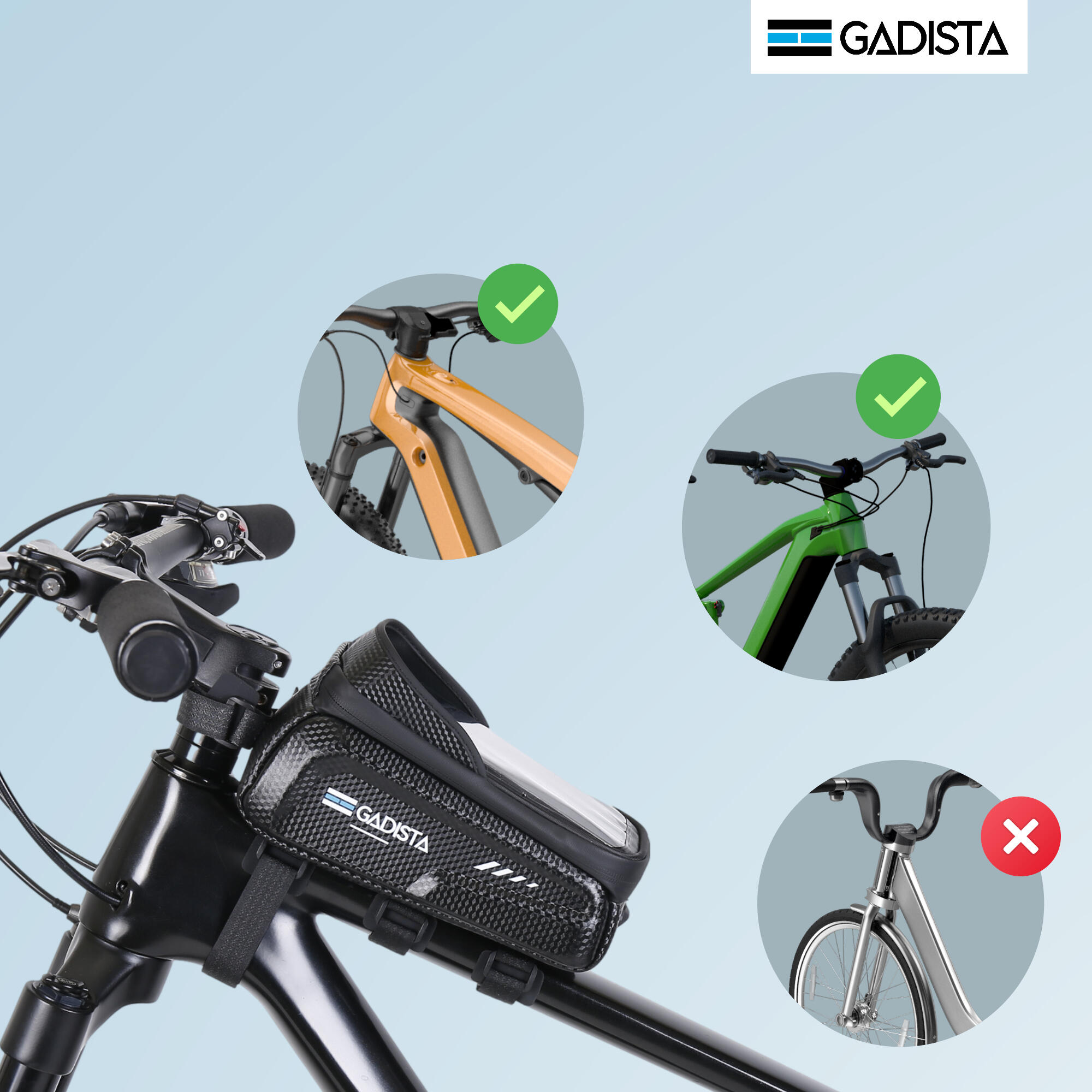 BOLSA DE BICICLETA IMPERMEABLE CON SOPORTE PARA MÓVIL - NEGRO 6/7