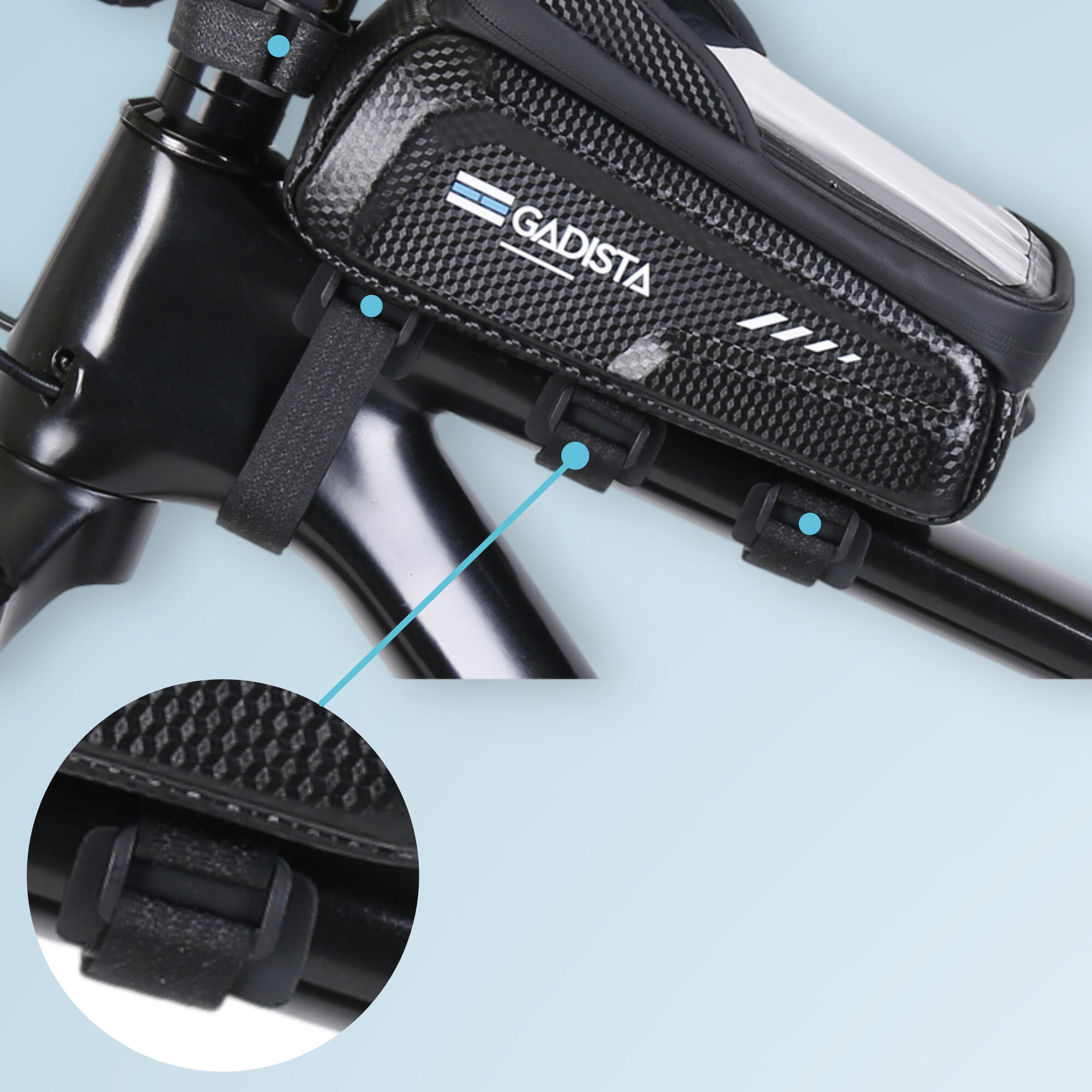 BOLSA DE BICICLETA IMPERMEABLE CON SOPORTE PARA MÓVIL - NEGRO 2/7