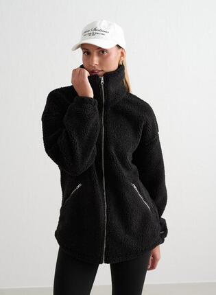 Damen Teddy Jacke Pile Fleece Mandel Weiß