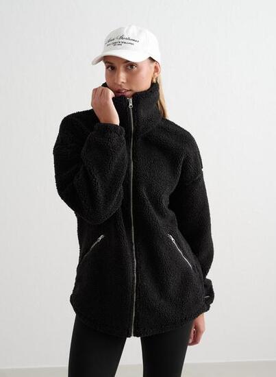 Damen Teddy Jacke Pile Fleece Mandel Weiß