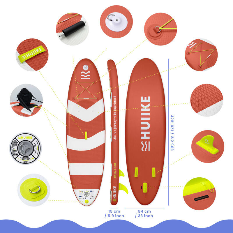 Paddle Gonflable Adulte Accessoires Premium, HUIIKE, Rouge, Haute Stabilité
