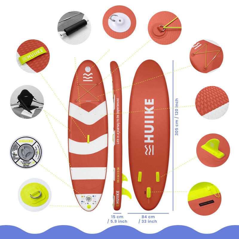 Nafukovací Paddleboard 10’ s Příslušenstvím v Balení, do 130 kg, Červený