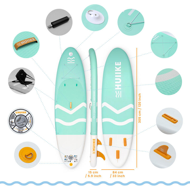 Nafukovací Paddleboard Prkno s Příslušenstvím, HUIIKE, Zelená, Stabilita