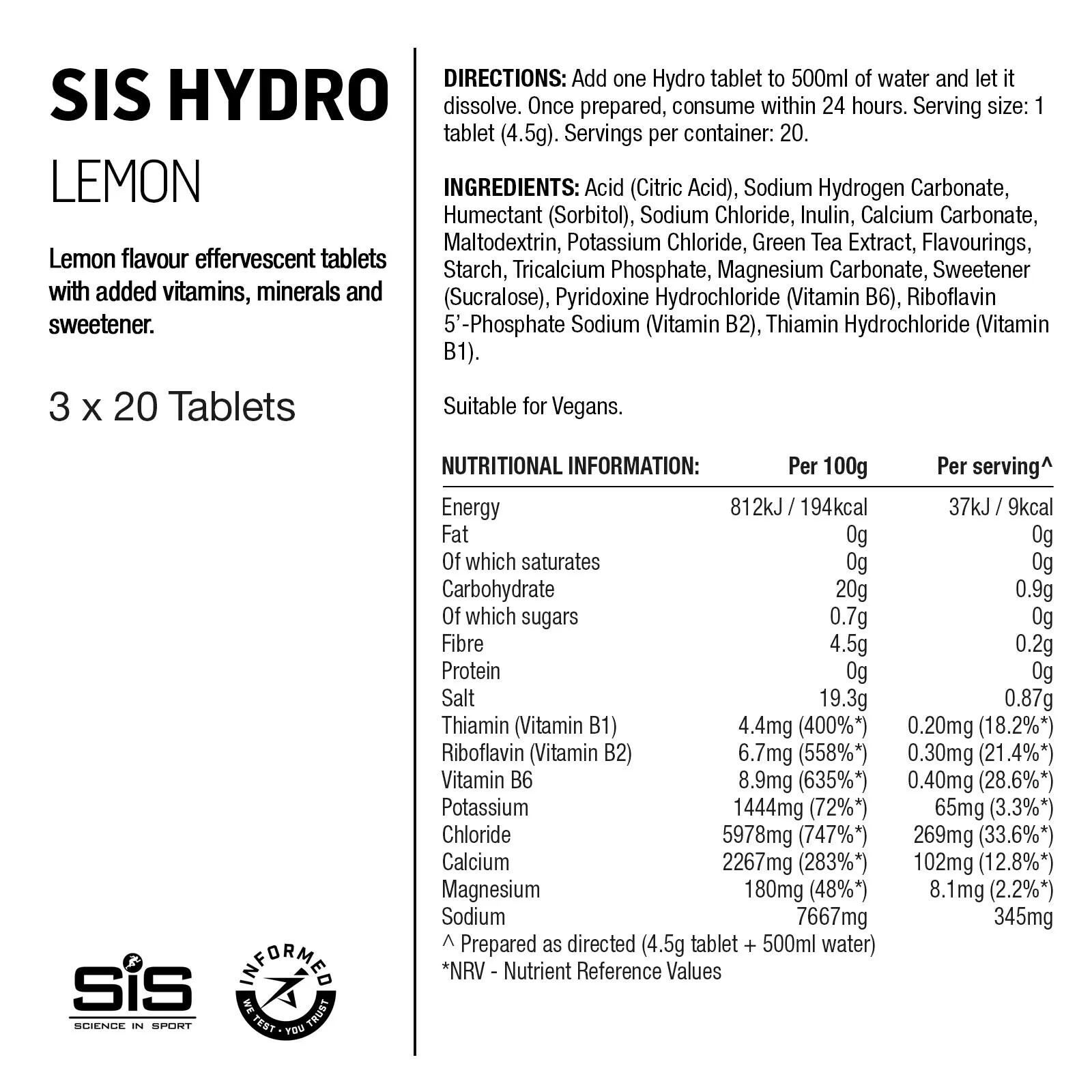 Hydro Tabs + Electrolytes - Lemon - 3 Pack - 60 Tablets 4/5