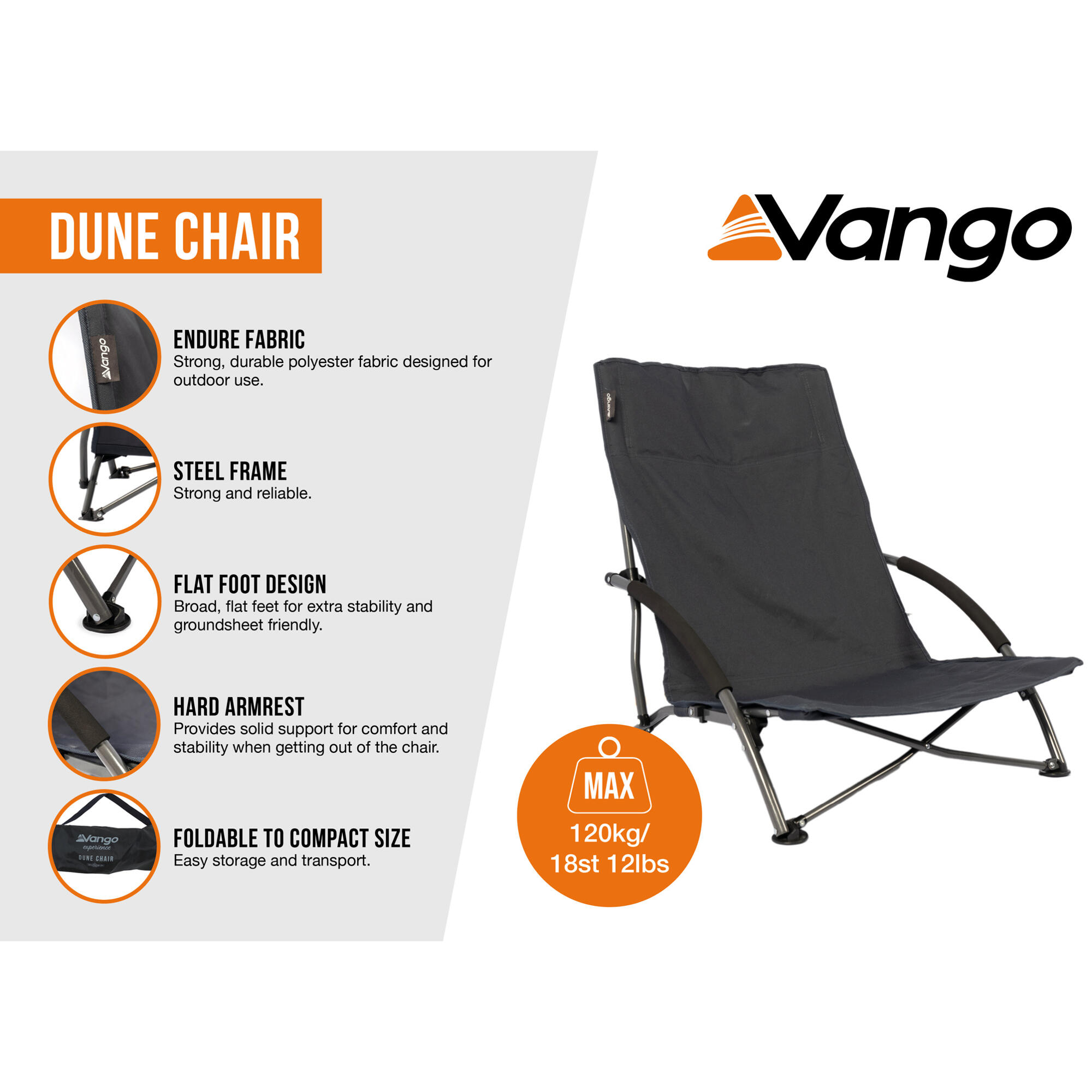 Vango Dune Hard Armed Chair - Granite GREY 4/4