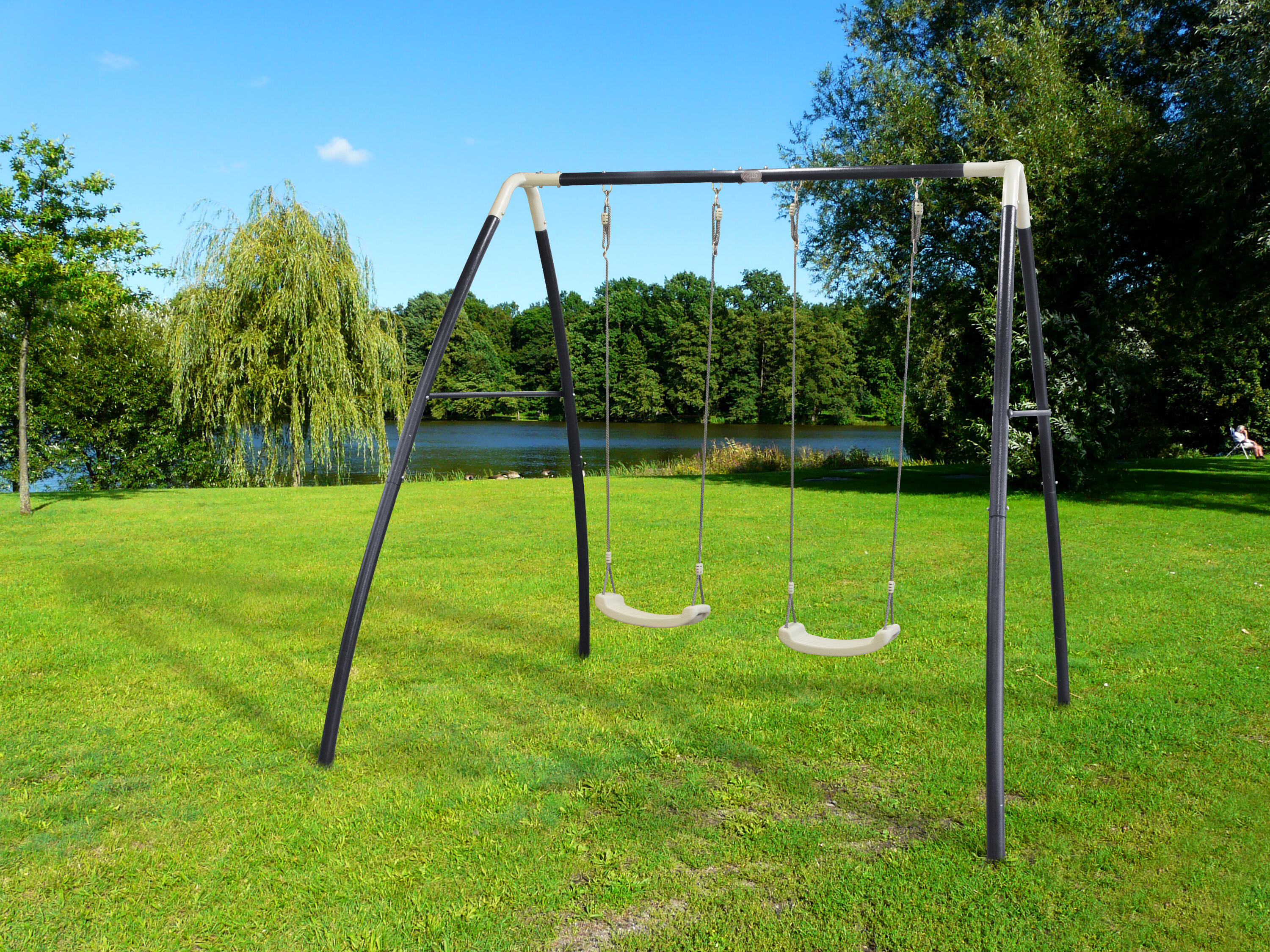 Double Balançoire métallique, 2 Places, 210 x 210 x 217 cm - Blanche & Grise 7/7