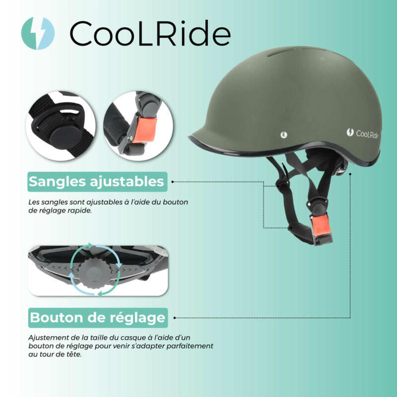 Casque vélo adulte 55-58 cm Multisport Kaki avec visère intégrée