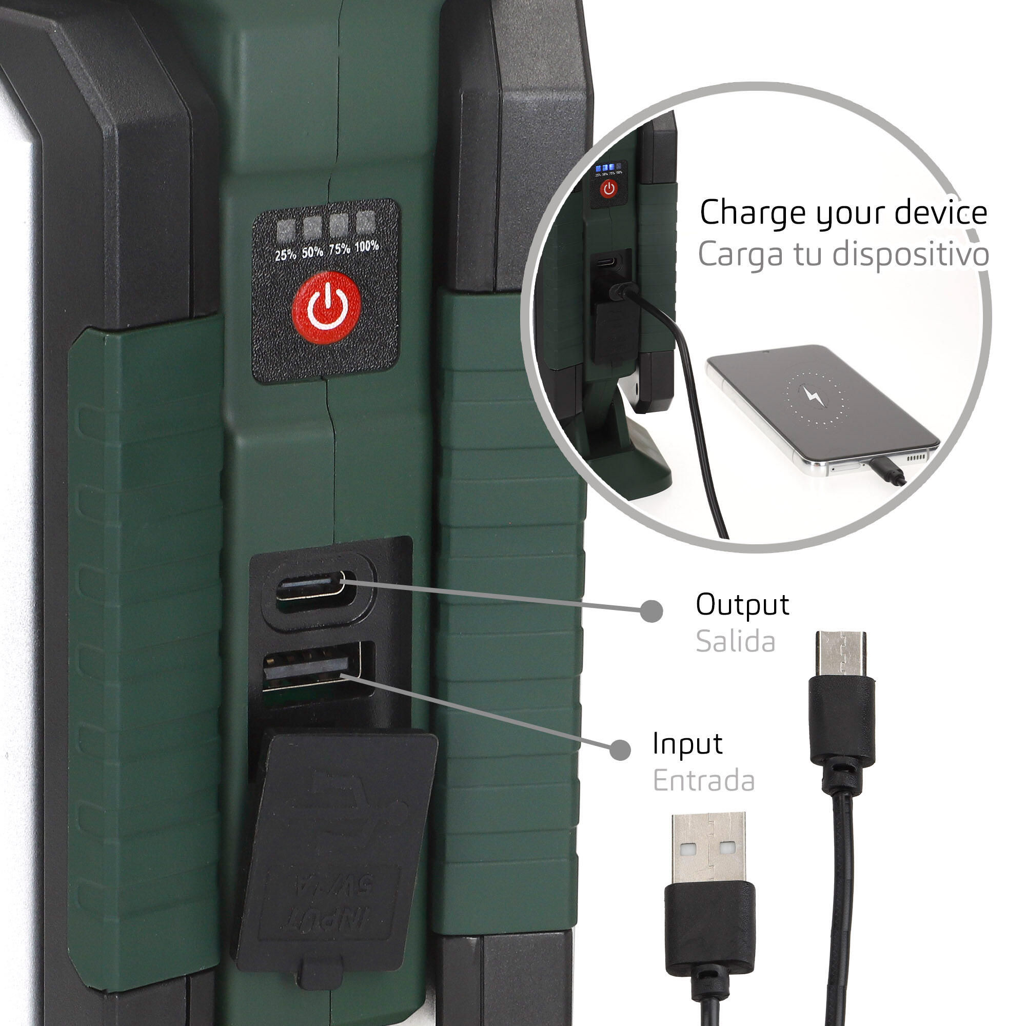 Aktive triplo faretto LED da esterno 3 in 1 USB e powerbank 1500 lumen 3/7