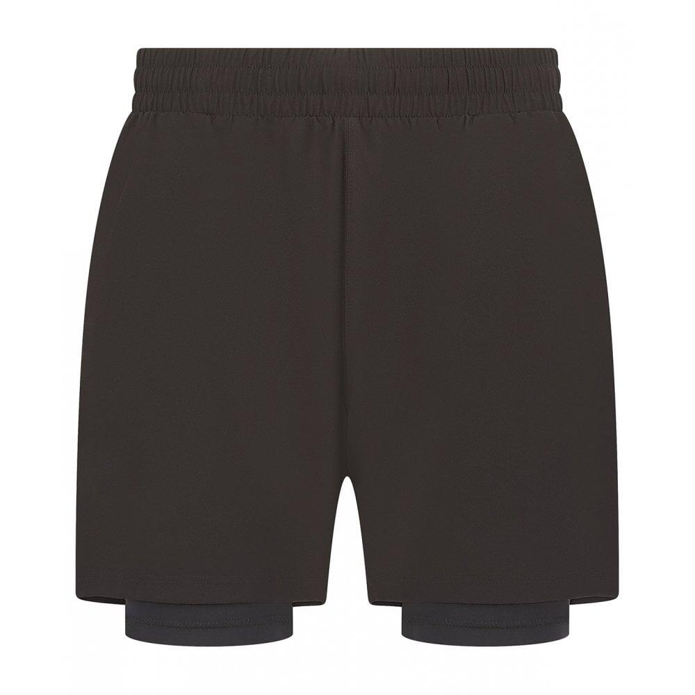 Mens Double Layer Sports Shorts (Black/Black)