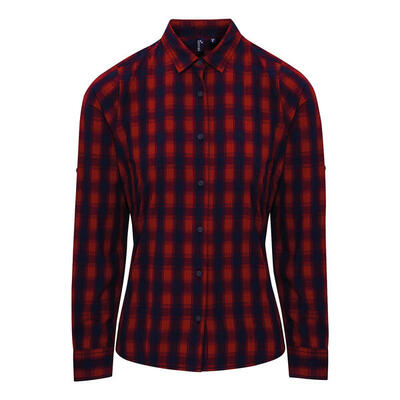 Dames mulligan geruit katoenen shirt met lange mouwen (rood/zwaar)