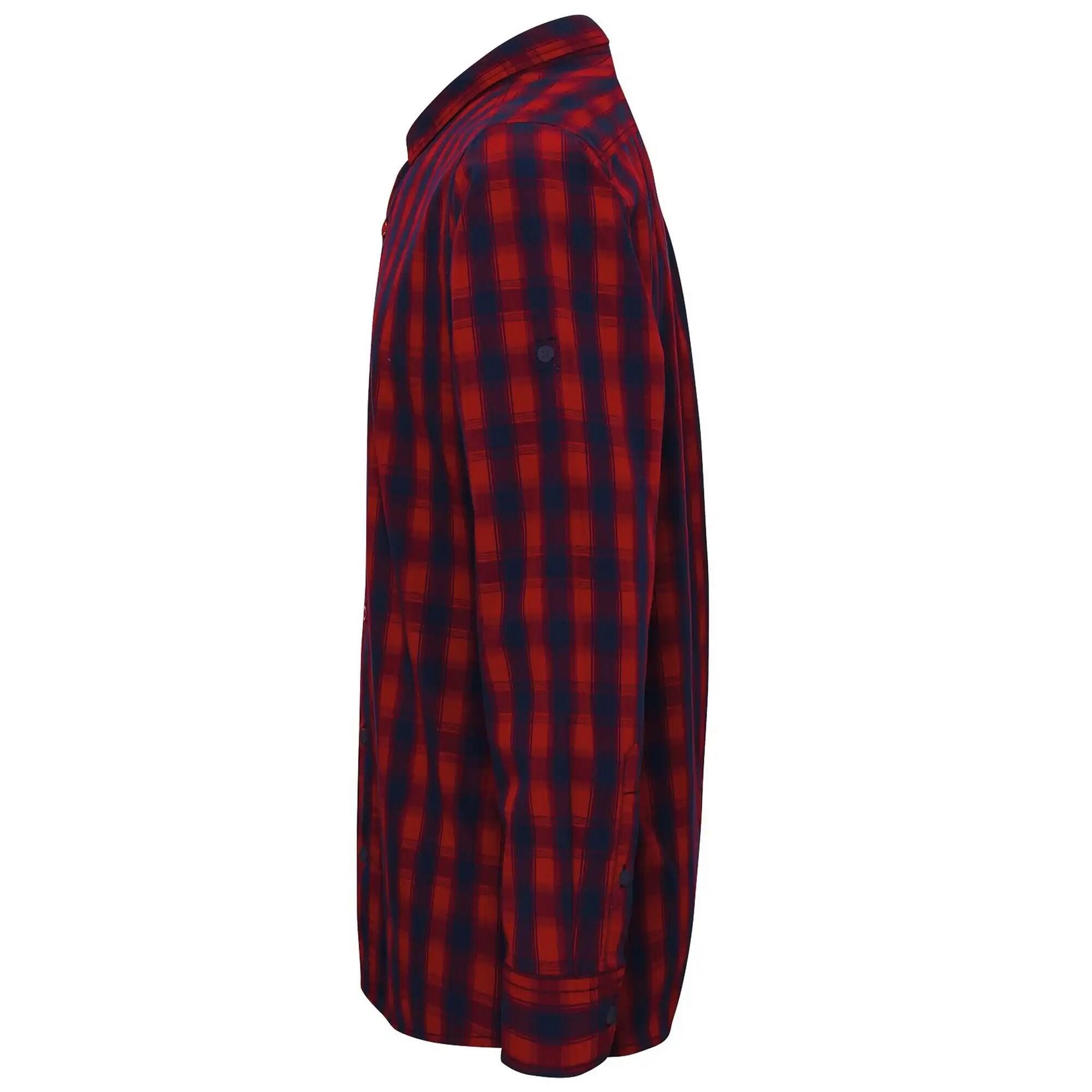 Camisa de manga comprida em algodão xadrez Mulligan para homem (Vermelho / Azul 3/4