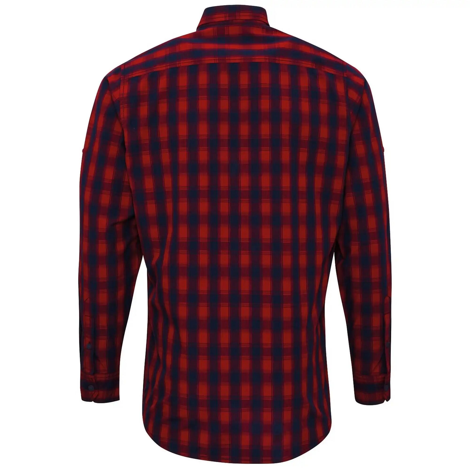 Camisa de manga comprida em algodão xadrez Mulligan para homem (Vermelho / Azul 2/4