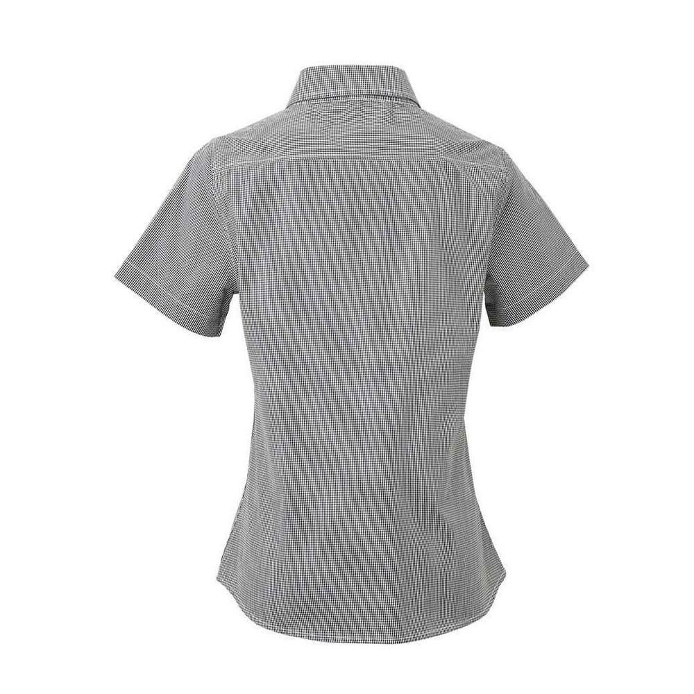 Camisa de manga curta em algodão xadrez microgingham para senhora/senhora (Preto 2/4