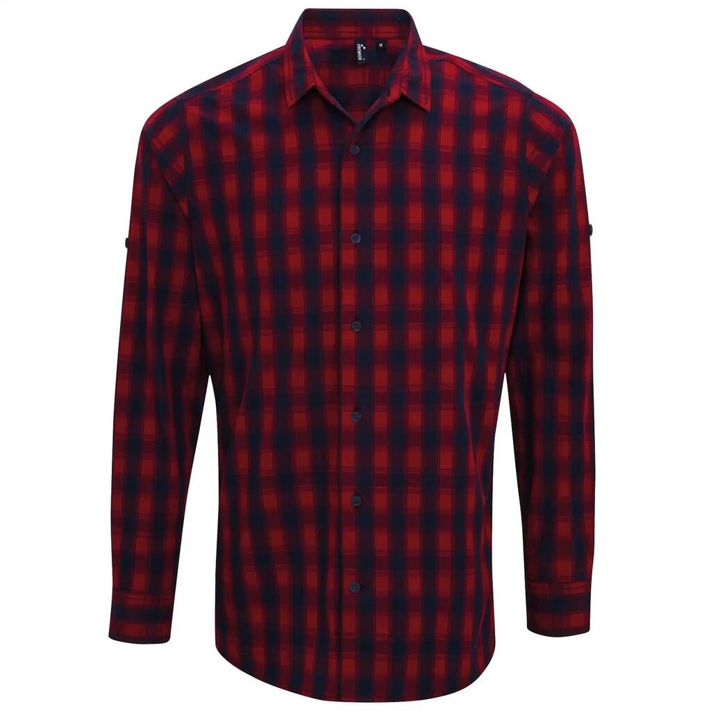 Mens Mulligan Checked Cotton LongSleeved Shirt (Red/Navy)